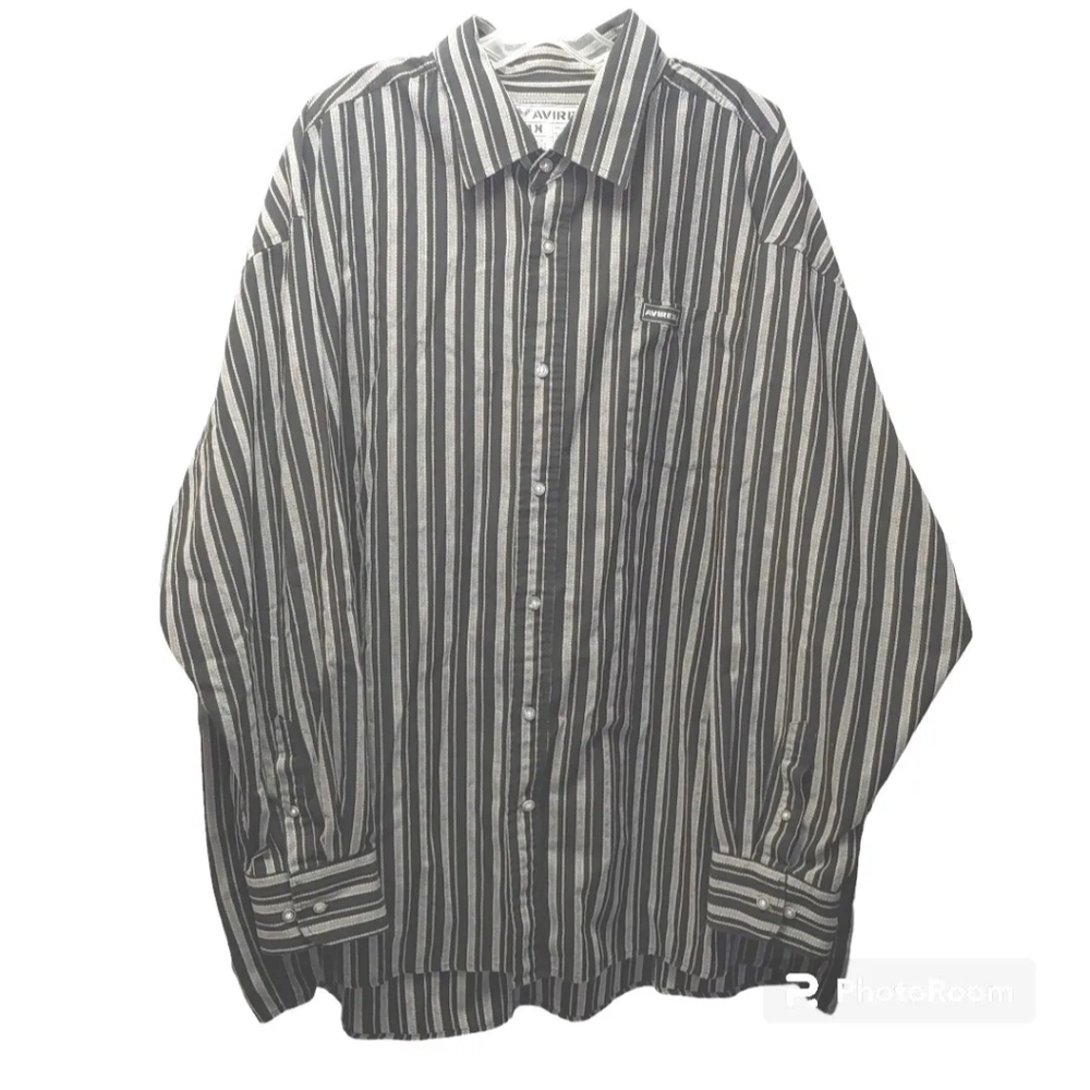Avirex Shirt Men 4X Button Front Black Striped Long Sleeve Hipster Preppy Casual